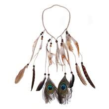 Bohemian Peacock Feather Headband, Hippie Tassel Hair Accessories For Women & Girls Winter Scarf Warm Hair Bands Women Bandanas