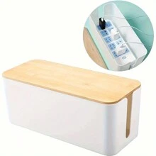 1 hộp quản lý cáp nhỏ có nắp tre để đựng dây điện kéo dài, dây chống sét lan truyền, bộ che giấu dây, bộ che giấu - trắng - Xem 1
