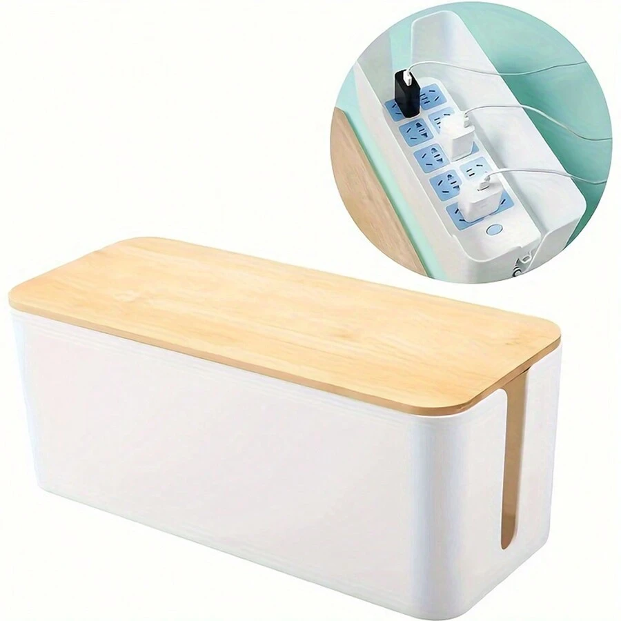 1 hộp quản lý cáp nhỏ có nắp tre để đựng dây điện kéo dài, dây chống sét lan truyền, bộ che giấu dây, bộ che giấu - trắng - Xem 1