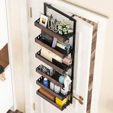 LIVINGANDHOME Living And Home Black Steel Over-The-Door Kitchen Pantry Organizer - Black&Rustic Brown  43cm W x 18cm D x 130cm H - View 5
