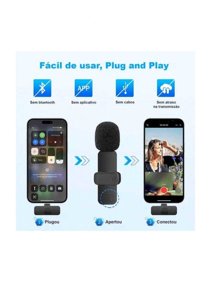 KIT 2 Professional Wireless Double Lapel Microphone Compatible Android