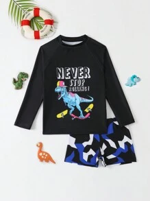 RWX VEST Conjunto de Praia Infantil Masculino com Estampa de Dinossauro Skatista – Estilo Radical para o Verão! i3066 - Preto - Visão 1
