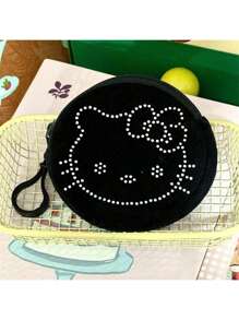 Sanrio 1 szt. Sanrio Hello Kitty Cute Cartoon przenośna portmonetka na monety, wysokiej jakości pluszowa mini przechowalnia, czarna torba na klucze
