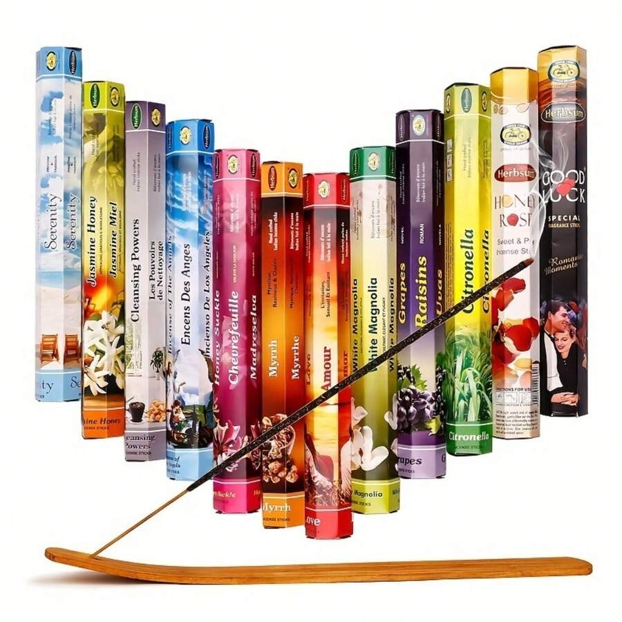 每盒 20 支，家居香薰香薰棒，植物性没药香味，用于空气净化、放松、睡眠瑜伽、冥想、释放正能量 - 万圣节、复活节、感恩节的理想礼物 - 彩色 - 查看 1