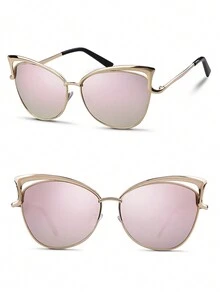 1 chiếc kính mắt mèo gọng vàng cổ điển dành cho nữ, tròng kính hợp kim cỡ lớn, thời trang unisex, kính rỗng, phong cách Punk sang trọng, dùng khi lái xe, tiệc bãi biển, phụ kiện đi biển cho nữ, kính râm - Nhiều màu - Xem 3