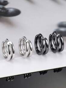 1 Pair Minimalist Double Arc Hoop Earrings, Copper Material Unisex Ear Hoops, Suitable For Daily, Vacation, Party, Suitable As Gift For Men, Couples, Birthday, Holiday, Christmas, New Year, Valentine's Day - Multicolor - View 2