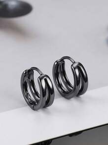 1 Pair Minimalist Double Arc Hoop Earrings, Copper Material Unisex Ear Hoops, Suitable For Daily, Vacation, Party, Suitable As Gift For Men, Couples, Birthday, Holiday, Christmas, New Year, Valentine's Day - Multicolor - View 3