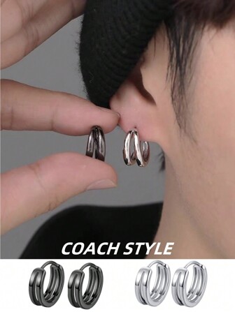 1 Pair Minimalist Double Arc Hoop Earrings, Copper Material Unisex Ear Hoops, Suitable For Daily, Vacation, Party, Suitable As Gift For Men, Couples, Birthday, Holiday, Christmas, New Year, Valentine's Day