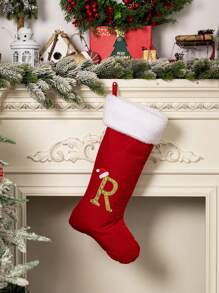 1 Pc Christmas Gold Velvet Cloth Letter Christmas Stockings Decoration, Red High-End Gold Velvet Letter Stockings Diy Name Christmas Stockings, Mother Gift Stockings, Creative Christmas Tree Ornaments, Holiday Party Atmosphere Decoration Props, Candy Gift Bags, Christmas Decorations, Home Decoration Room Decor Winter Christmas Decorations Home Christmas Gifts Christmas Decor