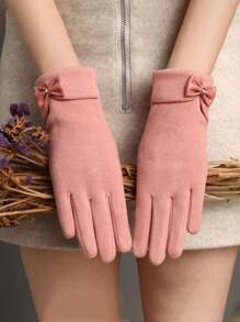 1 para jednokolorowych rękawiczek dekoracyjnych z kokardą Stylowe ciepłe rękawiczki z polaru do ekranów dotykowych Zimowe rękawiczki do jazdy na zewnątrz odporne na zimno