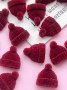 20 件美甲装饰 - 3D 蓬松勃艮第和深红色帽子、手套、蝴蝶结、蝴蝶适合可爱的美甲设计，适合秋冬季所有指甲形状，DIY 美甲配件 - 酒紅色 - 查看 6