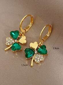 1pair Fashionable Stainless Steel Rhinestone Decor Four-leaf Clover Drop Earrings For Women For Daily Decoration