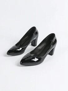 Giày cao gót Court Style, mũi nhọn kiểu Pháp, gót giữa bằng da mềm, dày 7CM, giày nữ Four Seasons - màu đen - Xem 7