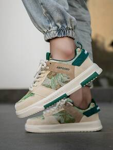 Giày thể thao thường ngày buộc dây họa tiết tranh cổ điển dành cho nam, giày vải chống trượt thoáng khí họa tiết ngẫu nhiên dành cho thanh thiếu niên - Be - Xem 9