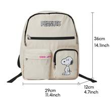Miniso Snoopy Series Multi-Pocket Nylon Shoulder Bag Durable Backpack Lightweight Schoolbag (Beige) Back To School - White - View 9