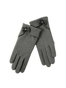 1 para jednokolorowych rękawiczek dekoracyjnych z kokardą Stylowe ciepłe rękawiczki z polaru do ekranów dotykowych Zimowe rękawiczki do jazdy na zewnątrz odporne na zimno