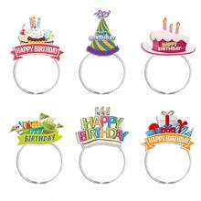 6 件纸质生日快乐金属箔头带和生日帽 - 彩色 - 查看 1