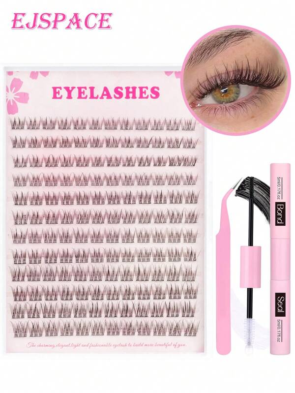 144 PCS D Curl Natural Lash Extension Kit Lash Clusters Kit Wispy Eyelash Extensions 9-12MM Individual Lashes Extensions With Bond And Seal Lash Glue And Eyelash Extension Tweezers DIY At Home Lash Clusters Kit,Lashes,Eyelashes,Fake Lashes