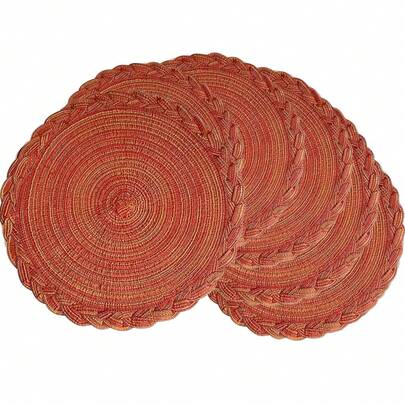 圆桌餐垫，2/4/6/8 件套装 - 编织耐热防滑厨房桌垫，15 英寸，可机洗圆桌餐垫，适合晚餐、烧烤、室内和室外使用（橙色）