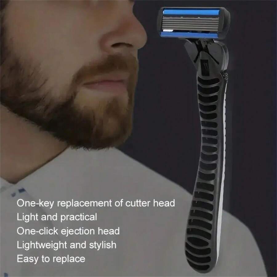 6Layer Black Manual Shaving Razor, Essential For Stylish Men, Clean