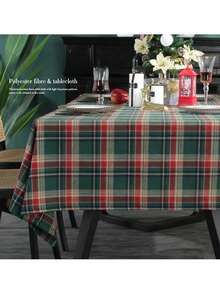 1pc Christmas Plaid Tablecloth, Checkered Decor Table Cloth Rectangle For Dining Table, Coffee Table, Holiday Season - green red - View 5