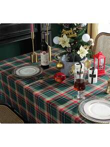 1pc Christmas Plaid Tablecloth, Checkered Decor Table Cloth Rectangle For Dining Table, Coffee Table, Holiday Season - green red - View 7