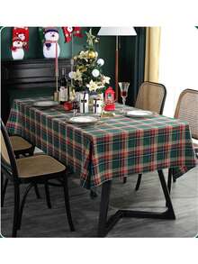 1pc Christmas Plaid Tablecloth, Checkered Decor Table Cloth Rectangle For Dining Table, Coffee Table, Holiday Season - green red - View 6