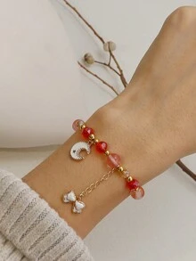 1 chiếc vòng tay hạt cườm ngọt ngào thời trang dành cho nữ, bé gái tuổi teen, vòng tay hạt cườm nhiều màu sắc có mặt trăng, mặt dây chuyền nơ, vòng tay co giãn sang trọng, hạt cườm thủ công tinh tế, quà tặng bạn gái cho bạn bè, chị gái, con gái, cháu gái, mẹ - nơ sao - Xem 8