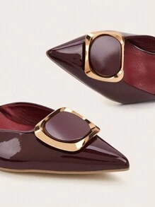 2025新款女士时尚金属扣尖头高跟鞋，优雅猫跟，高跟鞋 - 酒紅色 - 查看 5