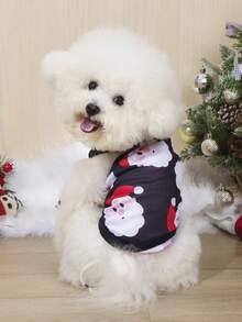 2pcs/Set Christmas Santa Claus & Love Print Anti-Flea, Reduce Shedding, Insulated & Breathable Vest For Indoor/Outdoor Cats & Dogs