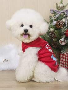 2pcs/Set Christmas Santa Claus & Love Print Anti-Flea, Reduce Shedding, Insulated & Breathable Vest For Indoor/Outdoor Cats & Dogs