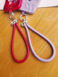 水钻蝴蝶结皮革腕带，女士时尚手机挂绳短款奢华装饰 - 彩色 - 查看 3