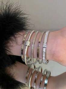 5件轻奢时尚100颗高端百搭不锈钢竹节单排钻石滴水手链套装适合节日送礼和日常佩戴 - 手鐲套裝(5pcs) - 查看 19