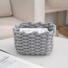 1 pièce Panier de rangement pour cosmétiques tressé, panier de rangement en corde, panier de rangement pour débris de bureau, panier de pique-nique portable, décoration de bureau, organisateur de maquillage, décoration de salle de bain, organisateur de maquillage d'été