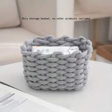 1 pièce Panier de rangement pour cosmétiques tressé, panier de rangement en corde, panier de rangement pour débris de bureau, panier de pique-nique portable, décoration de bureau, organisateur de maquillage, décoration de salle de bain, organisateur de maquillage d'été