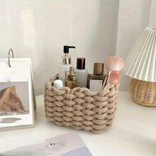 1 pièce Panier de rangement pour cosmétiques tressé, panier de rangement en corde, panier de rangement pour débris de bureau, panier de pique-nique portable, décoration de bureau, organisateur de maquillage, décoration de salle de bain, organisateur de maquillage d'été