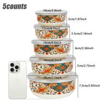 3PCS/5PCS 多色搪瓷食品储存碗套装，加厚抗菌，耐热密封碗带盖，适用于冰箱、厨房、沙拉、面包储存、圣诞礼物厨房配件、午餐盒、搅拌碗，适用于学校、露营、野餐、办公室、厨房组织 - 彩色 - 查看 6