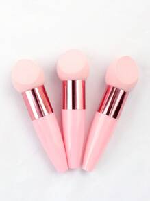Set de 3 pinceles de maquillaje prácticos: punta en ángulo, punta redondeada y punta recta, para uso en húmedo y seco con barra de base