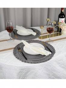 Okrągłe podkładki 2/4/6/8 szt. Zestaw - tkane, odporne na ciepło, antypoślizgowe maty na stół kuchenny, 15 cali, zmywalne maty na stół do kolacji, grilla, do użytku wewnątrz i na zewnątrz (czarno-szary) - Szary - Zobacz 3