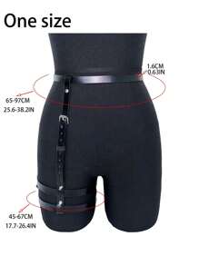 1pc Women's Black PU Leather Waist Cincher Garter Belt, Gothic Steampunk Leg Accessory, Suitable For Daily Wear And Valentine's Day - Black - View 6