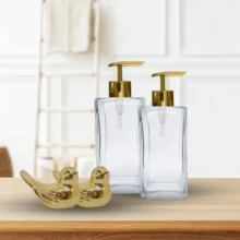 02 Square Glass Soap Dish 250ml With Gold Prime Pump Valve + Gold Decorative Bird - 白色 - 查看 1