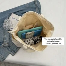 1 Piece Canvas Bag Storage Bag Ins 多功能单肩包大容量学生上课通勤户外工作包手提包 - 米色 - 查看 4
