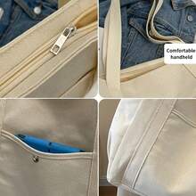 1 Piece Canvas Bag Storage Bag Ins 多功能单肩包大容量学生上课通勤户外工作包手提包 - 米色 - 查看 7