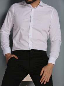 Men's Summer Spring Autumn Long Sleeve Shirt Business Formal Wear No Ironing Anti-Wrinkle Slim Fit - trắng - Xem 6