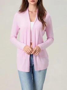 Women's Long Sleeve Open Front Cardigan Casual Loose Lightweight Cardigans With Pockets Soft Drape Spring Fall Shrugs Knitwear - Pink - View 4