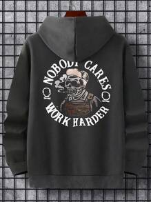 男士街头风格线条骷髅图案休闲连帽卫衣，秋冬