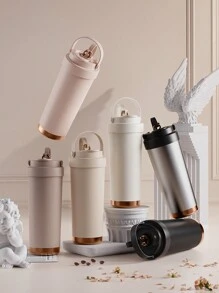 1pc High-Capacity, Stylish Ceramic Lined Double Wall Vacuum Insulated Water Bottle/Coffee Mug With Straw, Portable Back To School