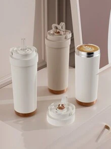 1pc High-Capacity, Stylish Ceramic Lined Double Wall Vacuum Insulated Water Bottle/Coffee Mug With Straw, Portable Back To School