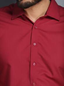 Men's Summer Spring Autumn Long Sleeve Shirt Business Formal Wear Non-Iron Anti-Wrinkle Thin Slip Material - 酒紅色 - 查看 6