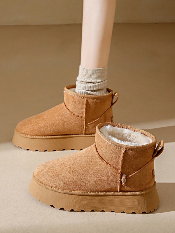 Stivali da neve con suola spessa per donne, imbottiti e alla moda, con gambale corto, stivali sportivi